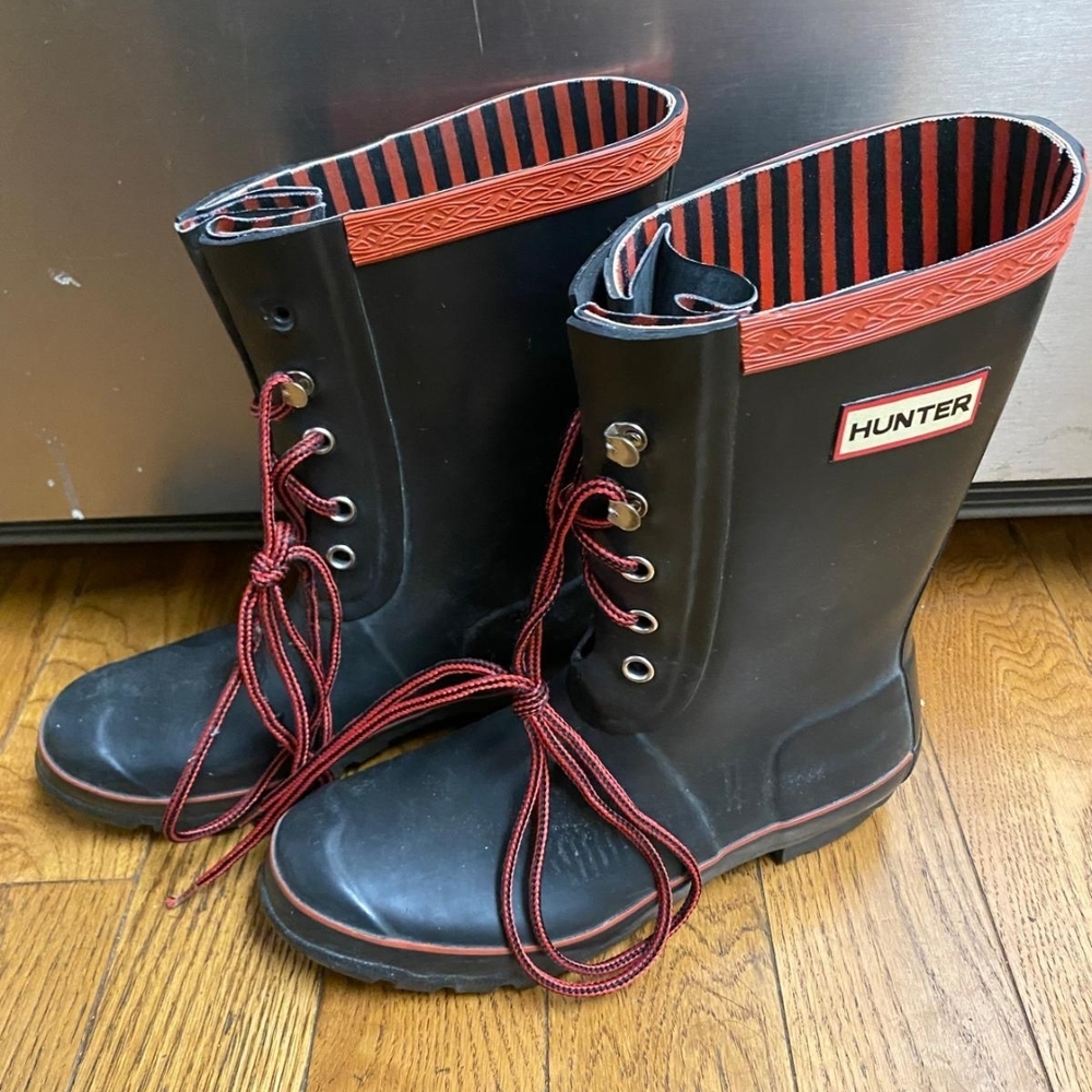 Hunter Black Boots with Red Stripes